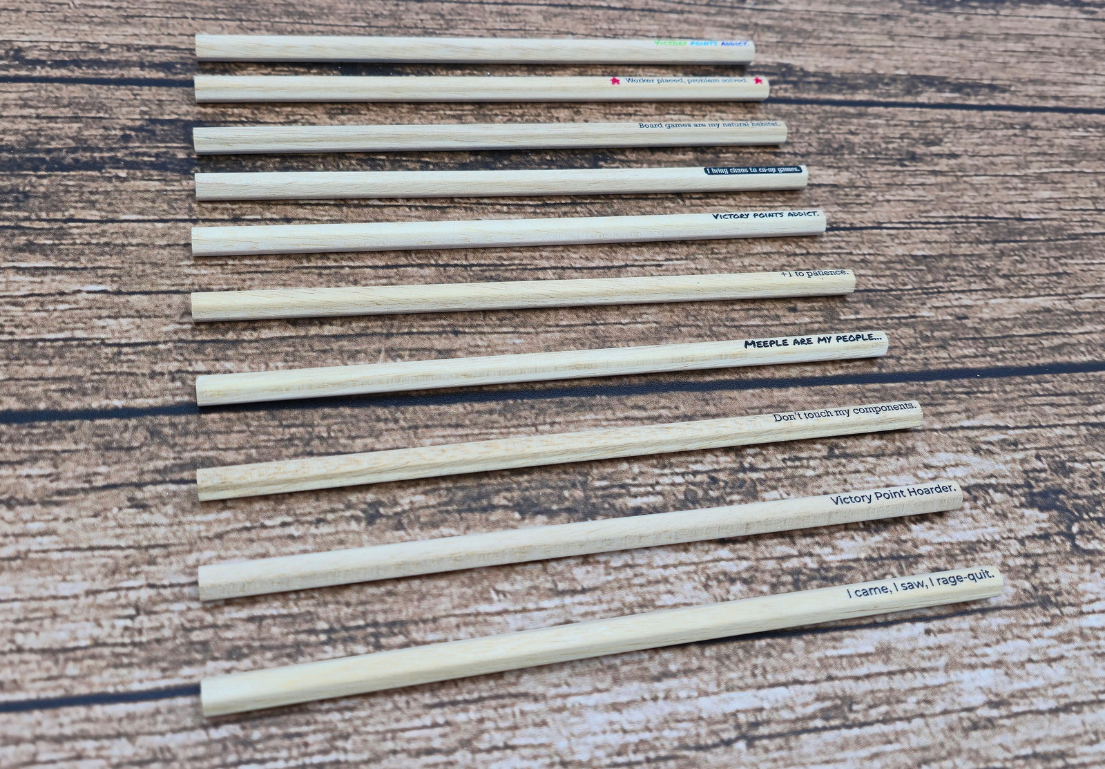 Bedruckte Bleistifte für Brettspiele & D&D